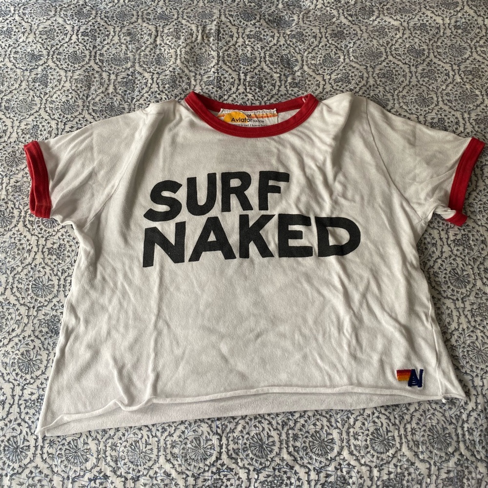 Aviator Nation White Tee with Red Trim